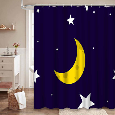 Funny Dark Seamless Starry Sky Navy Shower Curtain with 12 Hooks