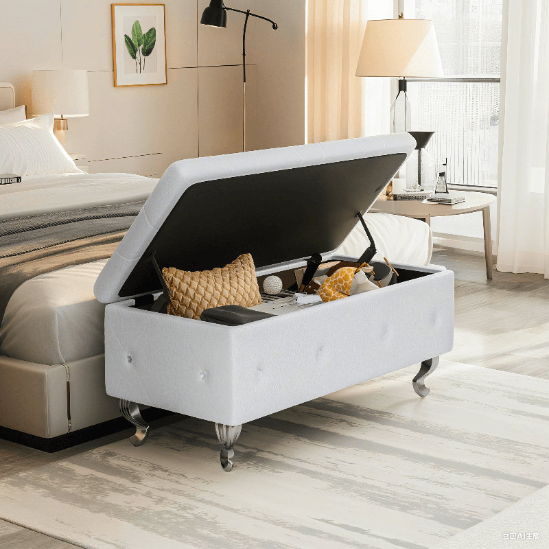 Storage Ottoman Bench For Bedroom, PU Leather Upholstered Rectangle Entryway Bench With Legs & Crystal Buttons, 37.4" Folding Storage Bench For  Living Room, Bedroom, End Of Bed, Entryway