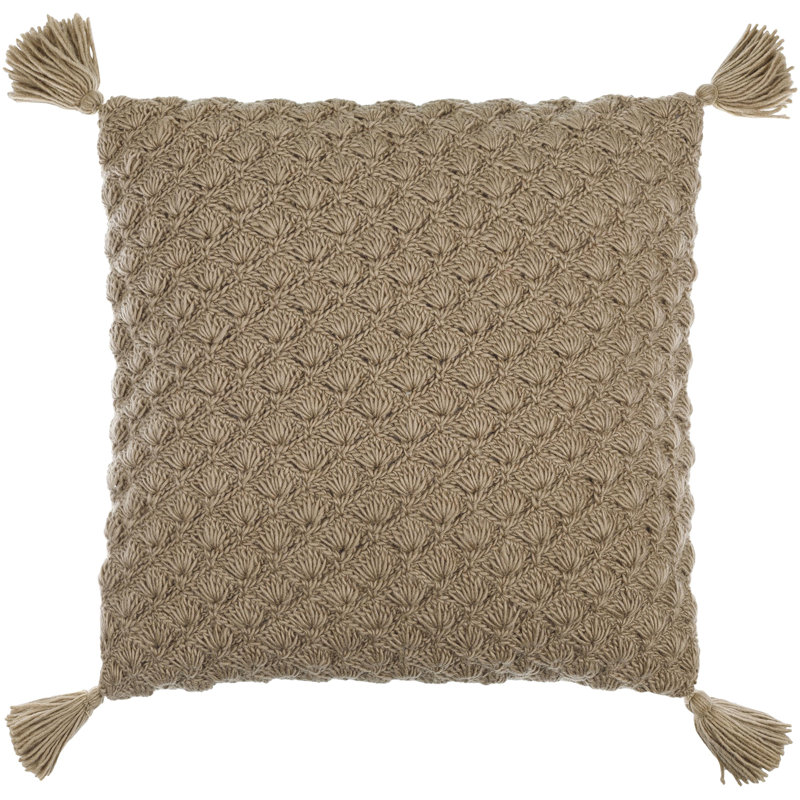 Makrome Wool Blend Throw Pillow, Down Blend, 20"H x 20"W, Brown