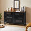 Commode double 6 tiroirs avec grille à lattes rayée, commode de style moderne, panneau de fibres à densité moyenne de haute qualité et pieds en métal