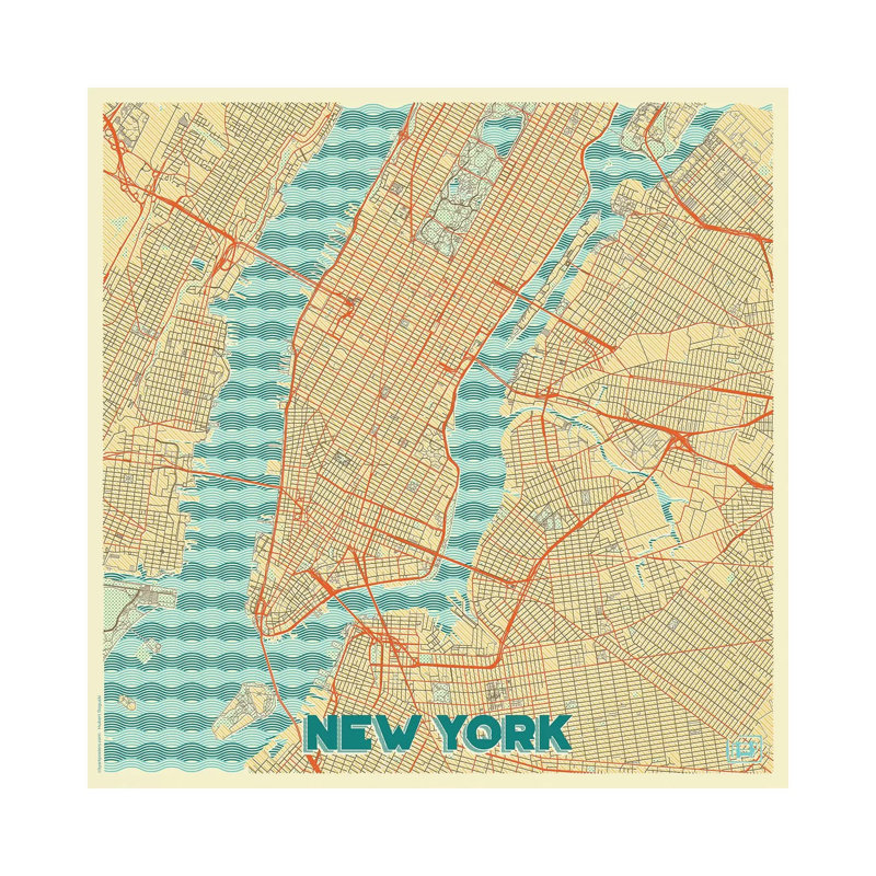 New York Retro Urban Blueprint Map by Hubert Roguski - Wrapped Canvas Print, 93.98 cm H x 93.98 cm W x 3.175 cm D