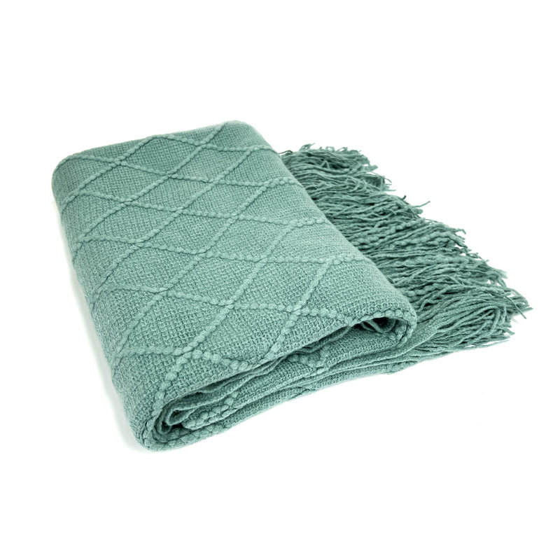 Irregular Rhombus Knitted Throw Blanket, Green