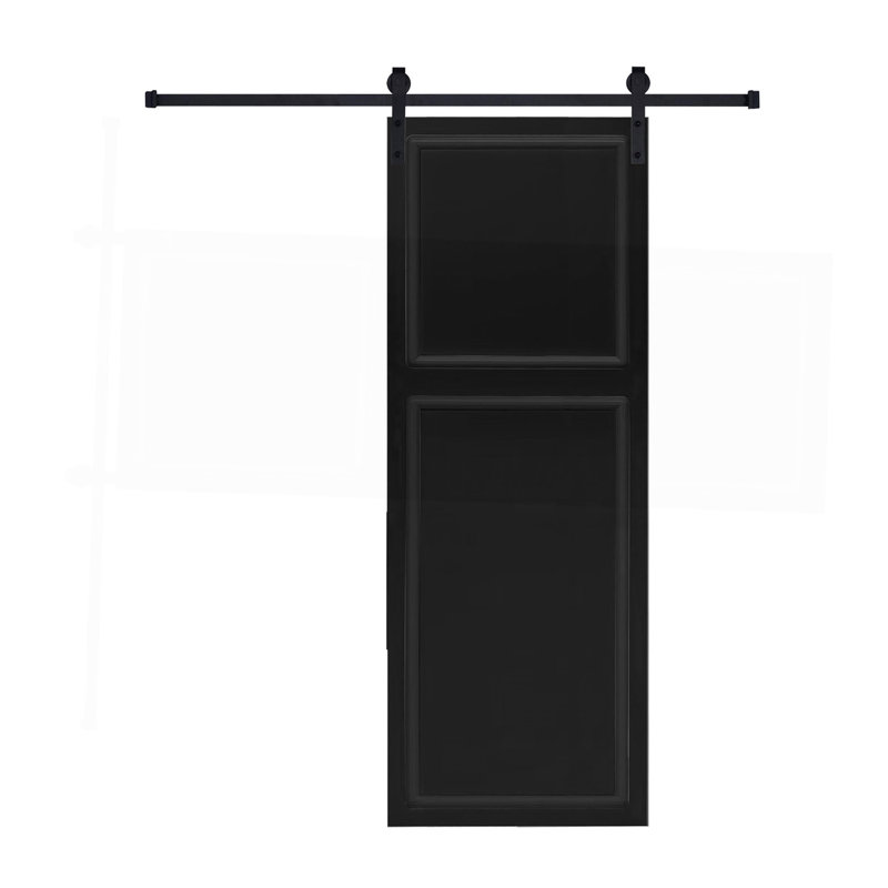 Moderne 2 panneaux 80 po x 28 po Porte de grange coulissante en bois de noyer noir avec ensemble de quincaillerie, 28" x 80"
