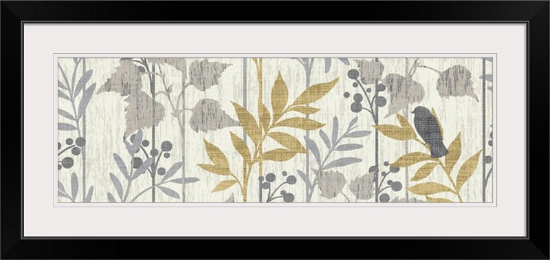 « jardin leaves panel ii », impression, H 20 po x l 44 po x P 1 po, Cadre noir