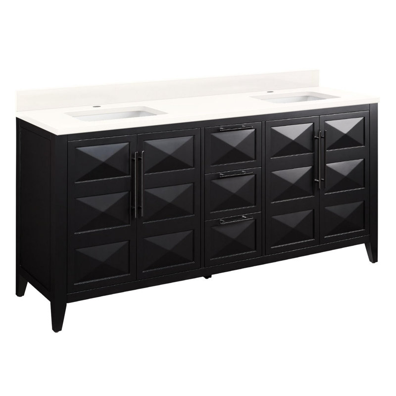 72" Holmesdale Vanity with Rectangular Undermount Sinks, Arctic White Quartz, Bright White, Single-Hole
