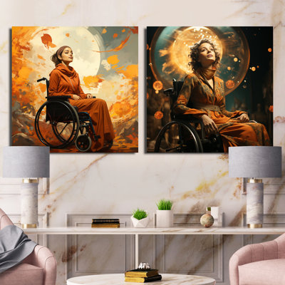 Femme sur fauteuil roulant - ensemble de 2 collages carrés