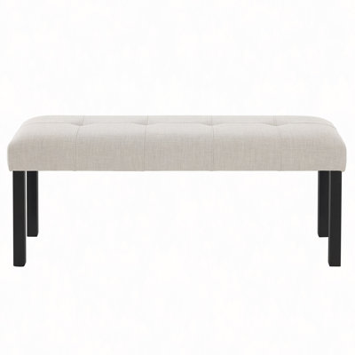 Tufted Linen Dining Bench, Farmhouse Upholstered Entryway Bench With Rubber Wood Legs, Versatile For Kitchen, Bedroom, Hallway