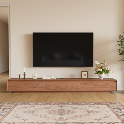 94.5"W Modern Walnut TV Stand with 3 Drawers, Wall-Mounted & Floor Plinth Media Console