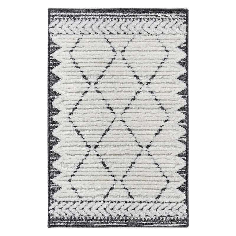 Tapis d'intérieur à motif de treillis crème / anthracite Step Collection, Rectangulaire 2 pi x 3 pi