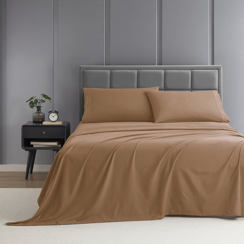 1800 Series Double-Brushed Microfiber Hypoallergenic Sheet Set, Mocha Light Brown