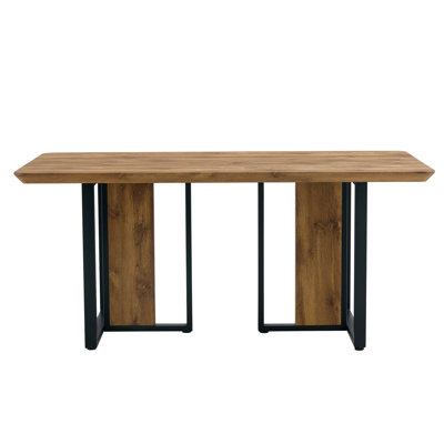 HavenHome Modern Industrial 67" Dining Table with Solid Walnut Top, Seats 6-8 Persons