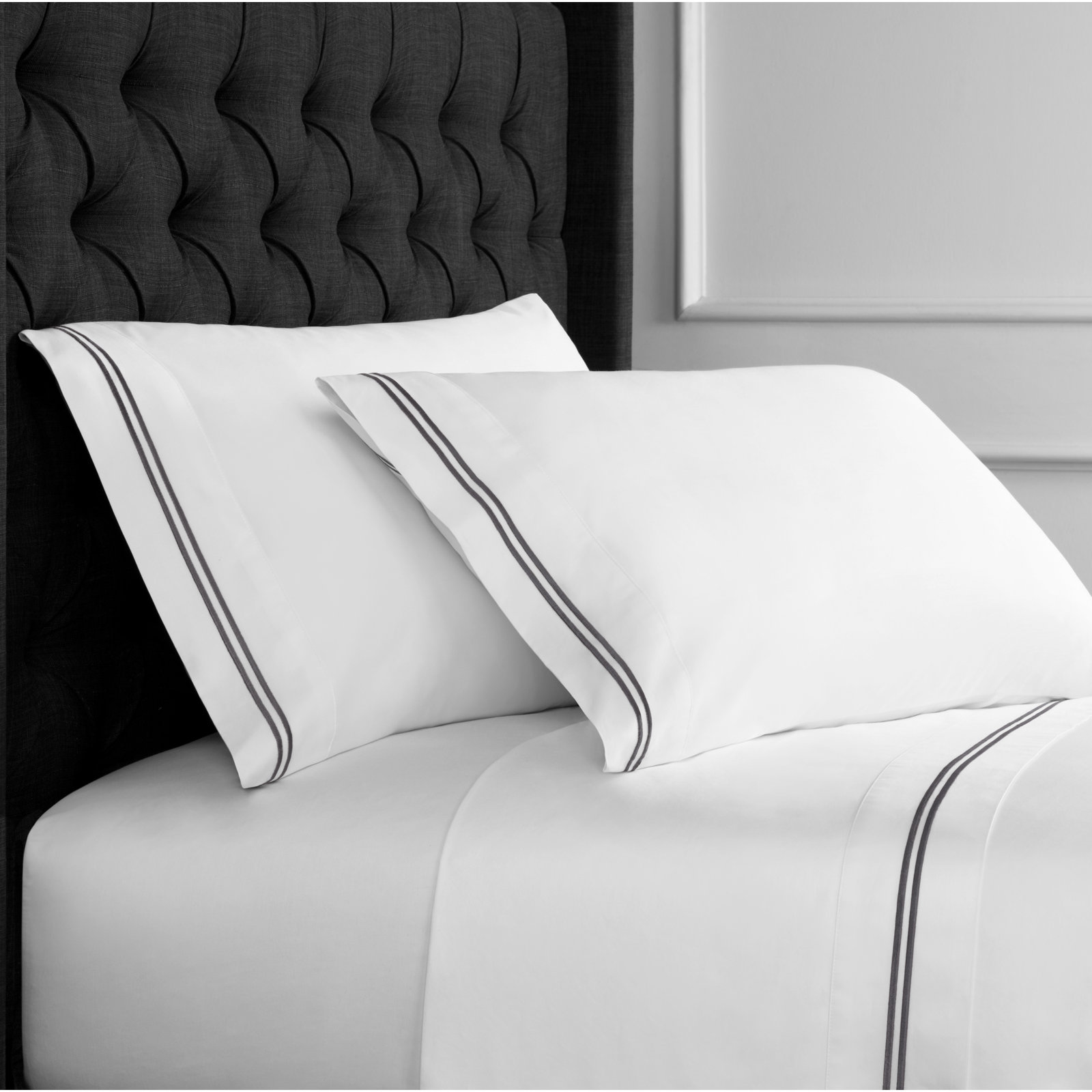 Benin Embroidered 1000 Thread Count 55% Cotton / 45% Polyester Sheet Set, Queen, Charcoal Gray