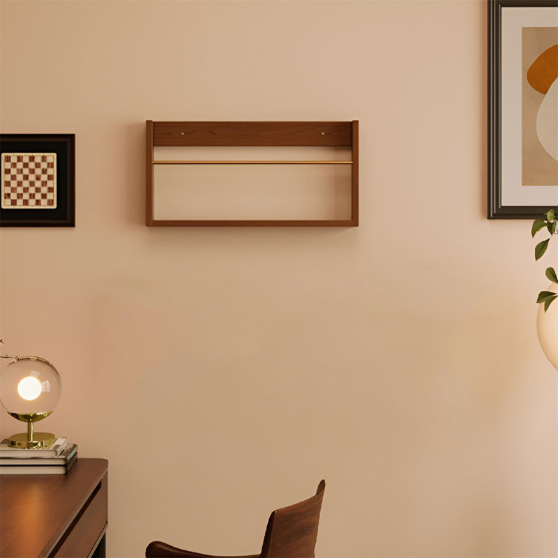 Vintage Walnut Wall-Mounted Magazine Rack & Shelf