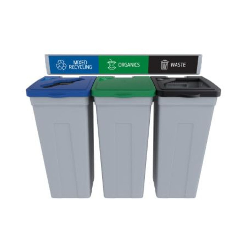 Poubelles murales et de recyclage Sturdy Essentials Rise Capacité totale de 45 gallons: recyclage mixte, matières organiques, déchets - conforme à la norme NYC - triple tri gris
