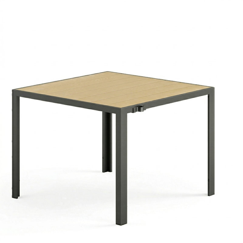 Modern Square Patio Table, Wood Grain Top Outdoor Dining Table with Heavy-Duty Metal Frame, Seats 4, Weather-Resistant Outside Table for Backyard, Deck & Patio