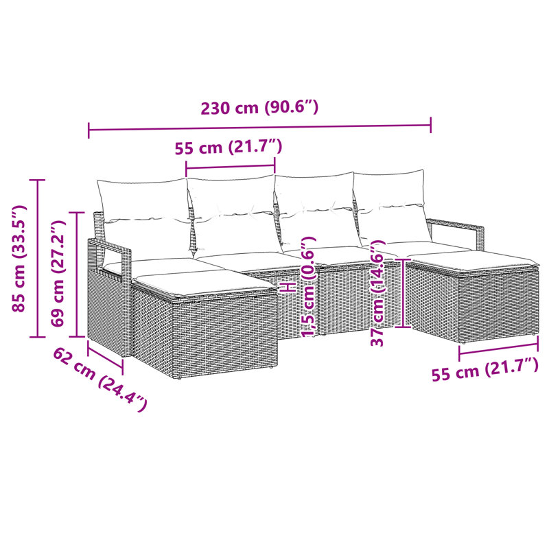 Ensemble de canapé vidaXL 6 pièces, Brun