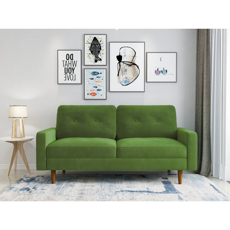 70'' Velvet Sofa, Olive Green Velvet 