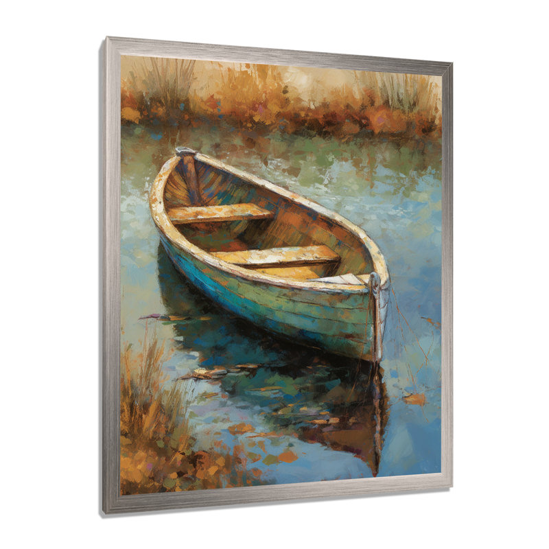 «Lake Serenity Dinghy Boat Resting On The Water I», art mural Lakehouse, H 32 po x l 16 po x P 1 po, Cadre simple gris