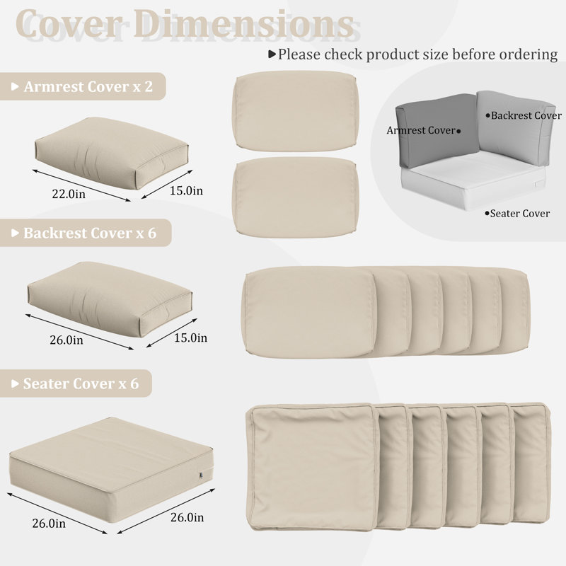 14 Pcs Outdoor Cushion Slipcovers All-Weather Patio Cushion Covers For Outdoor Furniture, Covers Only, Ivory