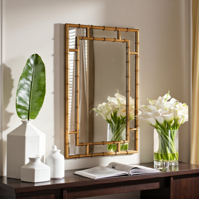 Bhikhari Flat Metal Wall Mirror with Antique Gold Finish, 32.10" H X 21.35" W X 1.11" D