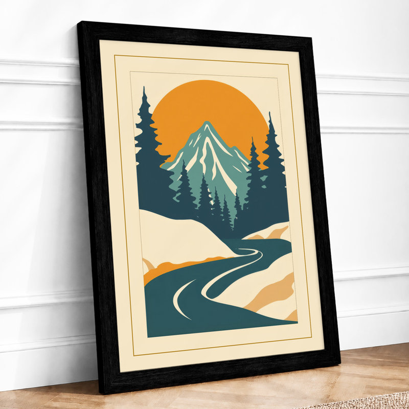 Mountains at Sunrise Retro - Framed Print, Black, A3 - 42.0 x 29.7 cm