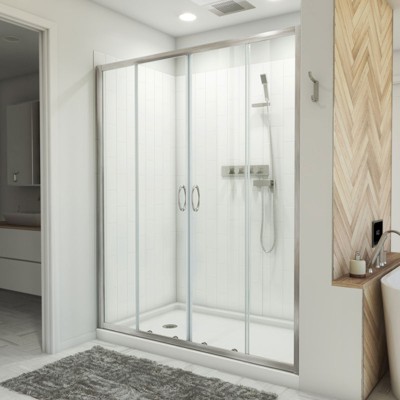 60" W x 36" D x 78" H Semi Frameless Rectangle Shower Kit with Fixed Panel and Base Included, Brushed Nickel, Left