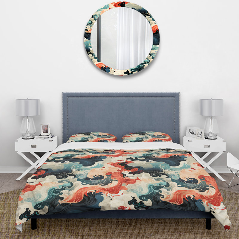 Calligraphy Essence - Oriental Duvet Cover Set - Microfiber Polyester, Queen Duvet Cover + 2 Standard Shams