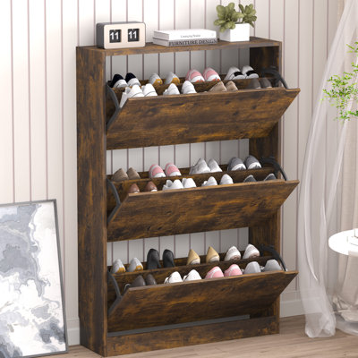 3-Tier Shoe Storage Cabinet with Flip Drawers, 24 Pair Free Standing Shoe Organizer 31.5''W for Entryway