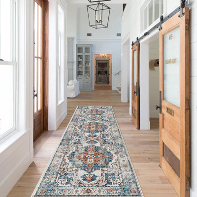 Tapis large pour couloir: Tapis rétro lavable doux pour la chambre à coucher avec envers antidérapant pour l'entrée dans la cuisine, salle à manger, tapis de salle de bain (brique)