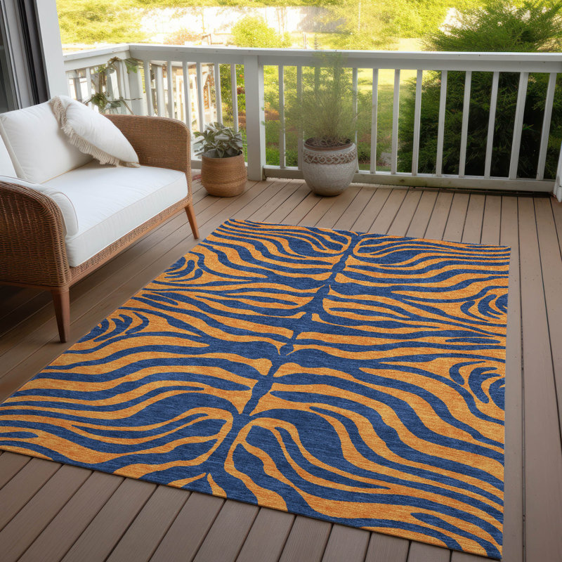 Tapis d'intérieur / extérieur bleu lavable Fernelle , 2 pi 6 po x 3 pi 10 po
