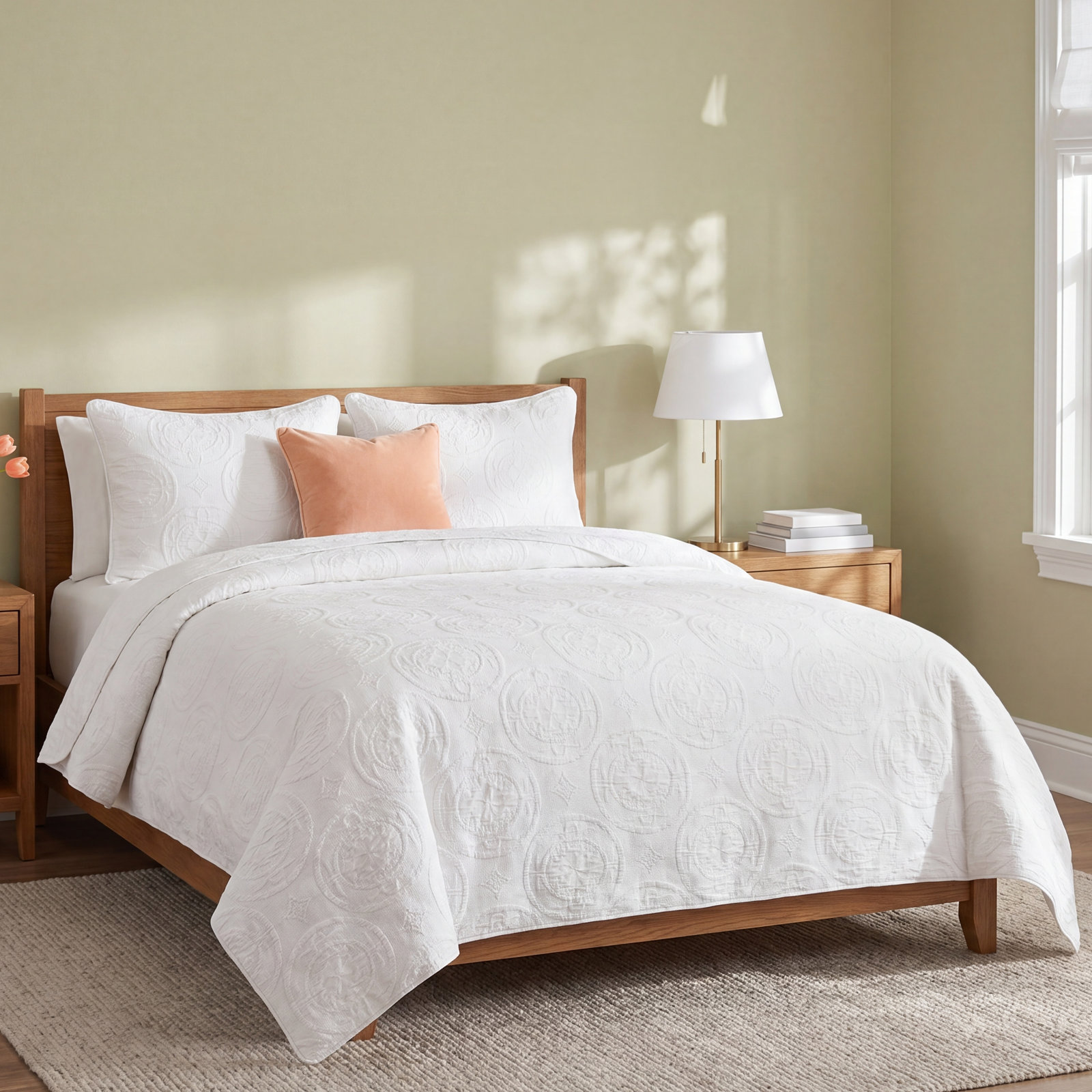 Verona Matelasse Cotton Comforter Set, King Comforter + 2 King Shams