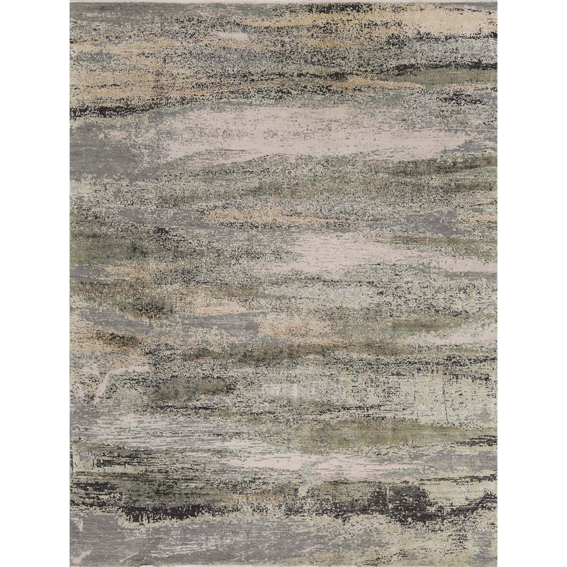 Tapis ivoire et vert de grande qualité noué à la main Canterbury