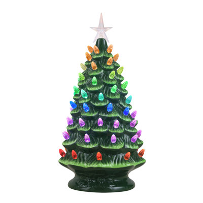 Arbre en céramique verte nostalgique de 45 cm avec jeu de lumière