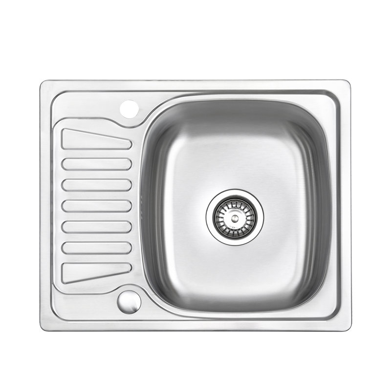 Belfry Kitchen Heracles 480mm W Single Bowl Stainless Steel Drop-In Kitchen Sink with 2 Faucet Holes