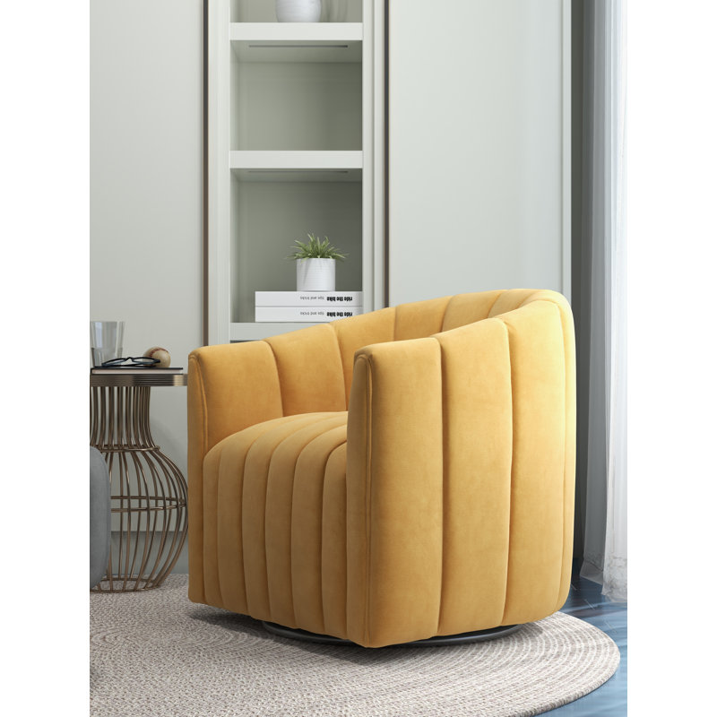 Fauteuil demi-tonneau pivotant Annelotte, Moutarde