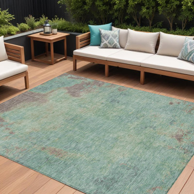 Tapis extérieur lavable abstrait 8 pi x 10 pi turquoise pâle