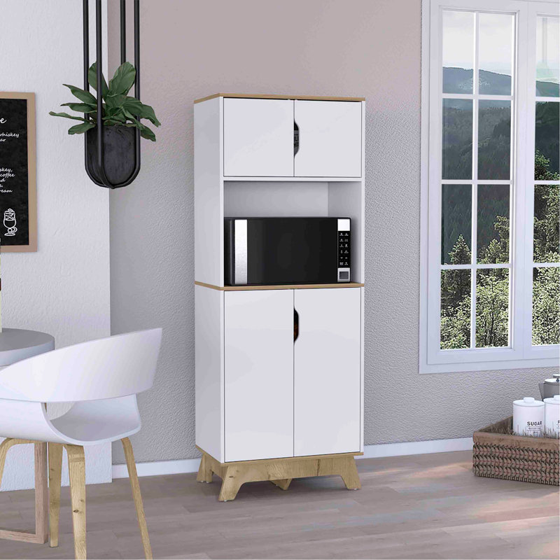 Grande armoire de comptoir à micro-ondes Pamplona, armoires à portes doubles supérieure et inférieure - chêne clair / blanc