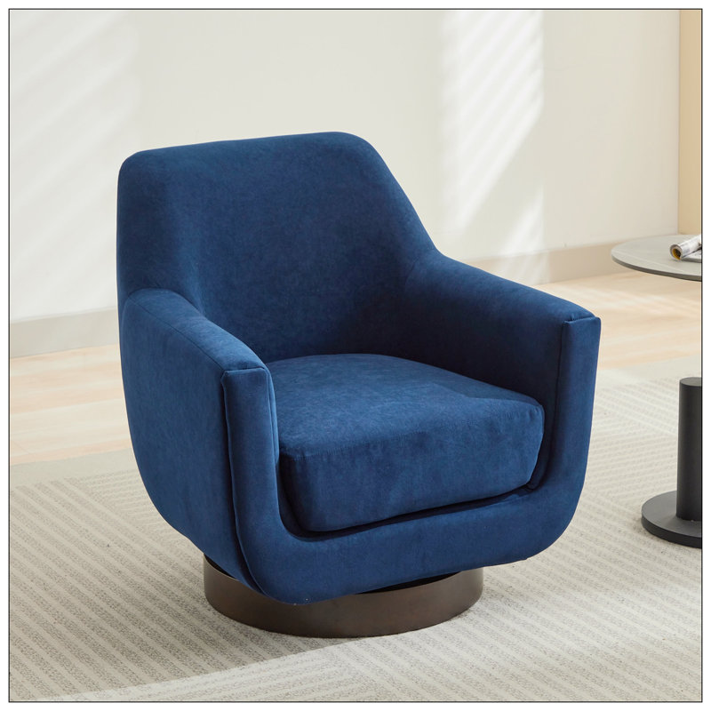 Fauteuil demi-tonneau pivotant de 30,90 po Mercersville, Velours bleu marine