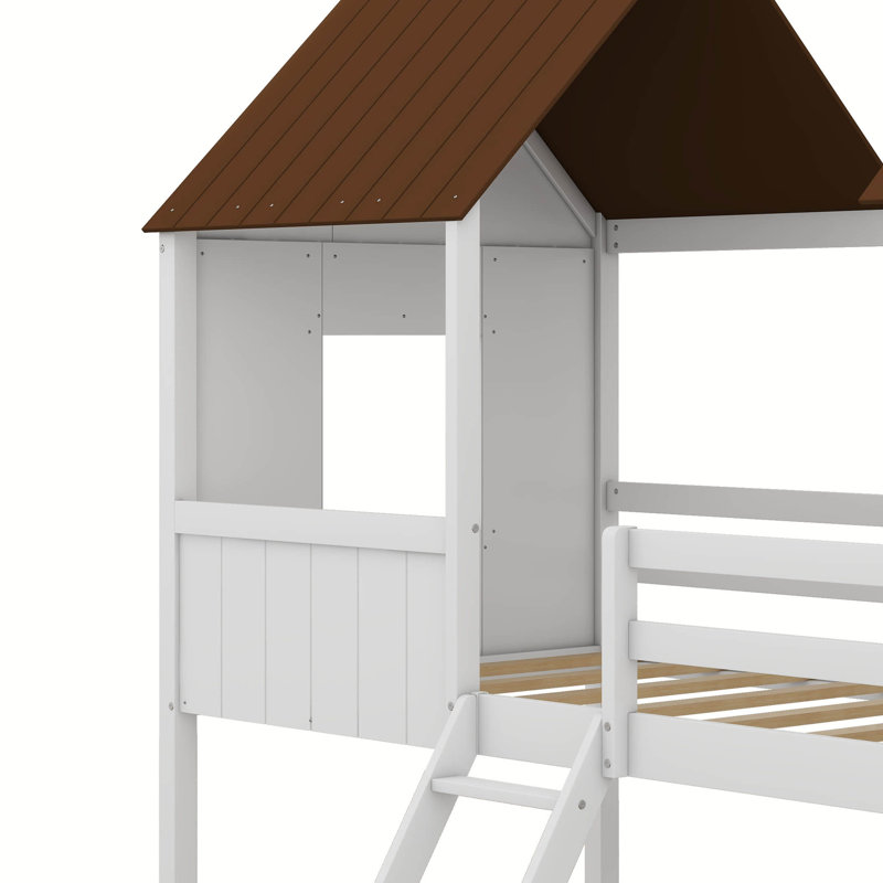 Lit mezzanine simple Sublette, Blanc / brun