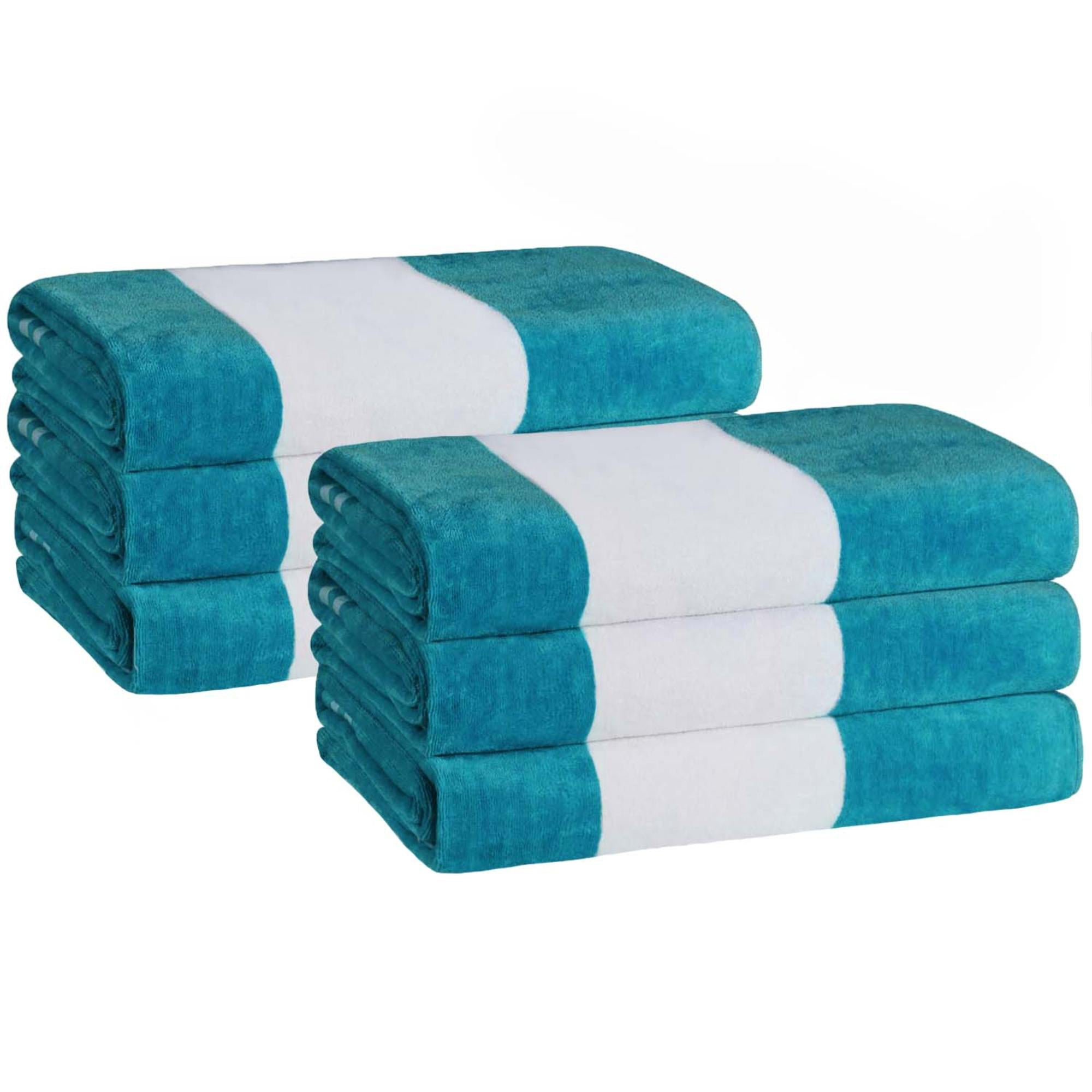 Calheta Cotton Oversized Cabana Stripe Beach Towels, Turquoise, 6
