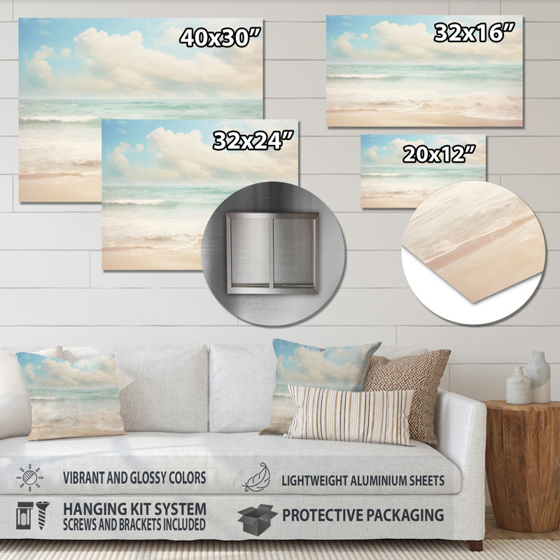 Minimalisme plage paysage V - nautique et plage métal Art mural salon, H 24 po x l 32 po x P 1 po