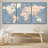 Large Blue Global Antique World Map - Framed Canvas 3 Piece Print Triptych Set Wall Art-87392622-87392624