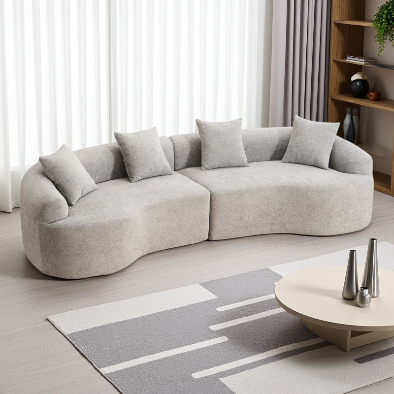 Canapé modulaire incurvé à pleine compression incurvé, canapé modulaire 30D pour appartement et salon, L 110 lb, fermeté 60 avec 4 coussins