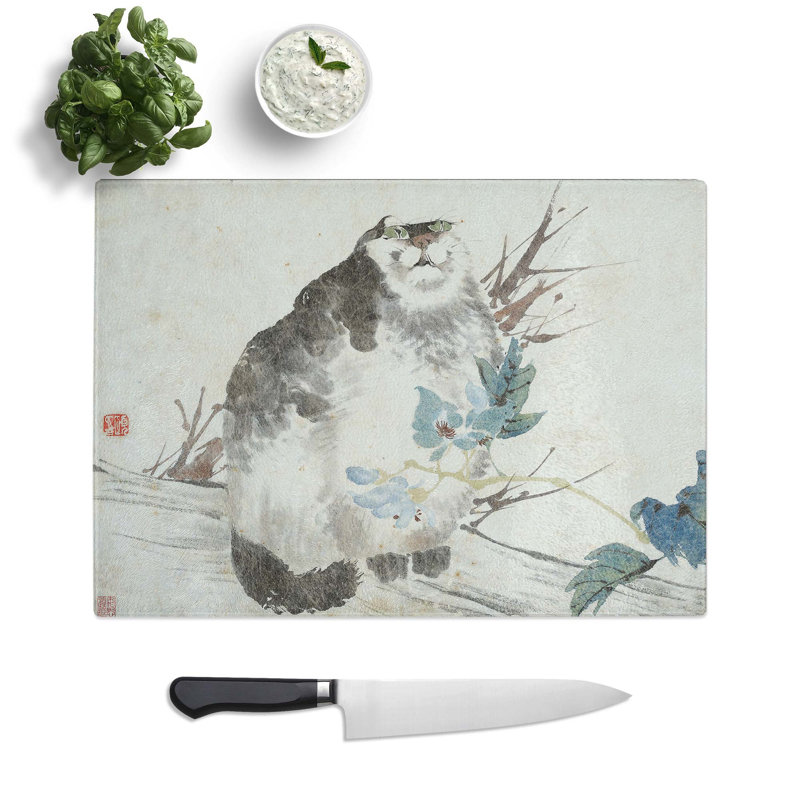 Glass Fat Cat by Ren Yi Chopping Board, 39 cm W x 28.5 cm L