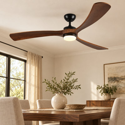 Ventilateur de plafond 52 po / 60 po / 72 po en bois avec lumière et télécommande, moteur à courant continu réversible à 6 vitesses, ventilateur de ferme moderne pour espaces intérieurs et extérieurs