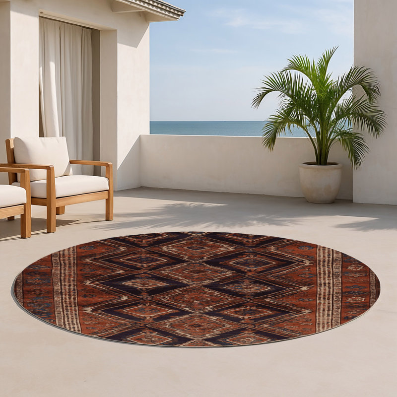 Tapis turc intérieur et extérieur noir, Rond 5 pi