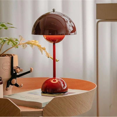 Rechargeable Mushroom Table Lamp – Wine Red – USB Chargeable 2000mAh Battery – Portable, Dimmable Ambient Light by TRIXES
