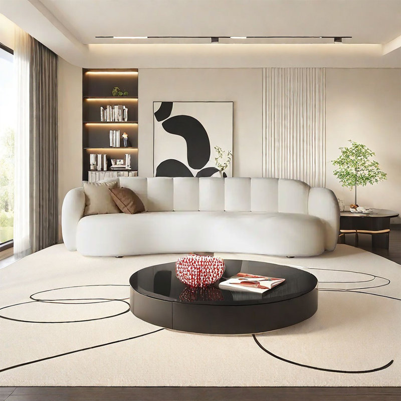 Canapé incurvé rond de style crème, H 27,17 po x l 110,23 po x P 35,43 po, 5