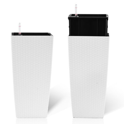 Jardinière carrée de 22 pouces de hauteur 2, faux, blanc, arrosage automatique pour jardinière de véranda haute, patio