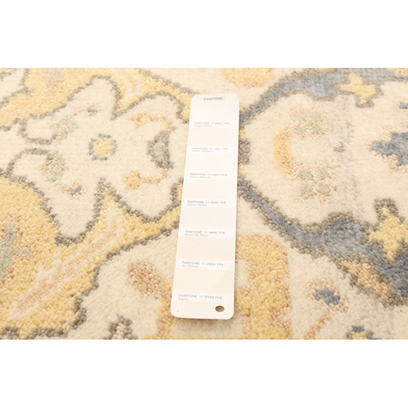 Tapis de couloir en Tapis décoratif laine noué à la main de conception unique noué à la main New Age 2 pi 6 po x 7 pi 8 po Ivoire/gris clair